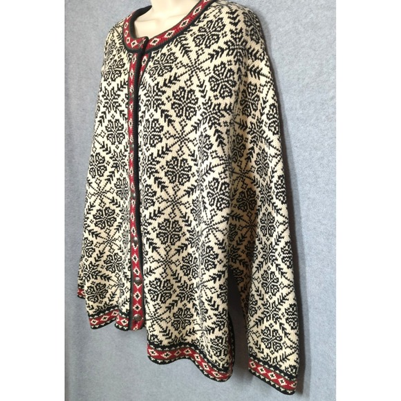 Vtg LL Bean Cardigan Sweater Plus 3X Cotton Nordic Fair Isle Cotton Hong Kong - Picture 3 of 8